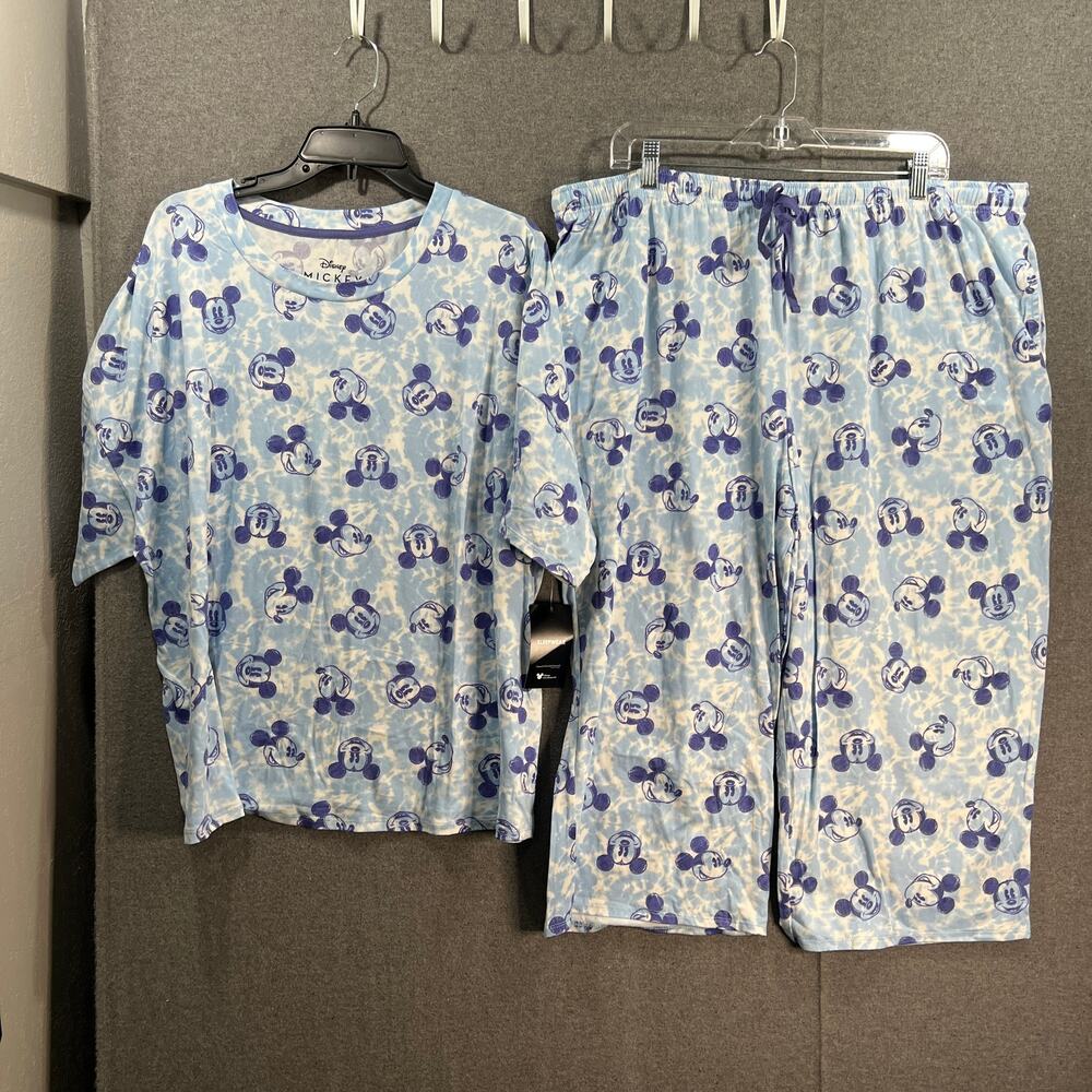 Disney & Friends Jersey Boxy Tee & Cropped Pants Pajama Mickey/Tie Dye Size 1X